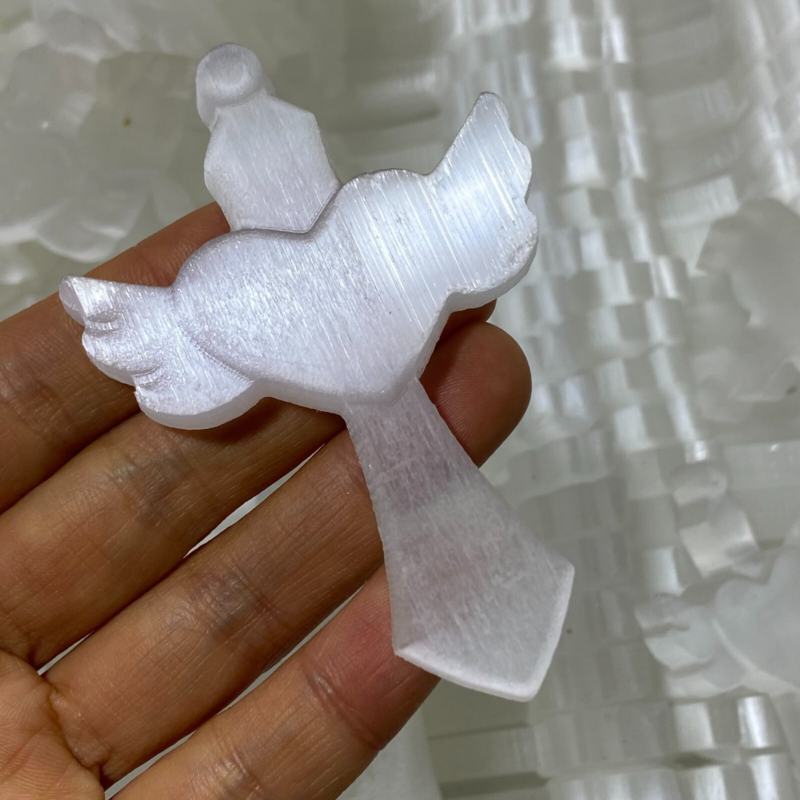 Natural Gypsum Selenite Cross  Hand Carved Quartz Crystal Reiki healing 1PC