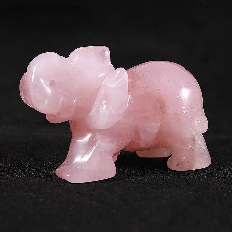 Natural Quartz Crystal Skull Carved Elephant Healing Gemstone Animal Sculpture