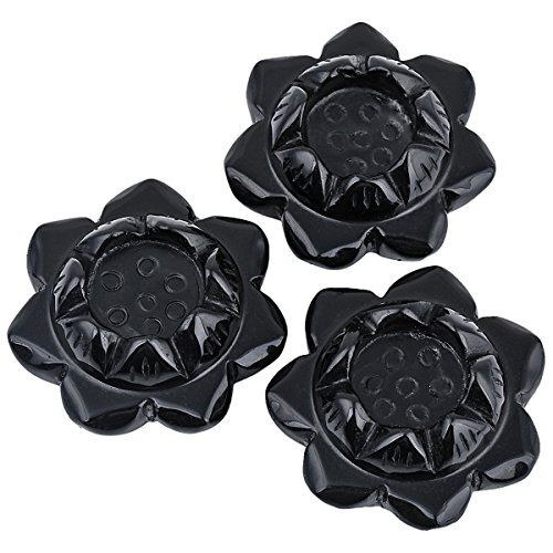 mookaitedecor Obsidian Carved Gemstone Lotus Flower Crystal Ball Black