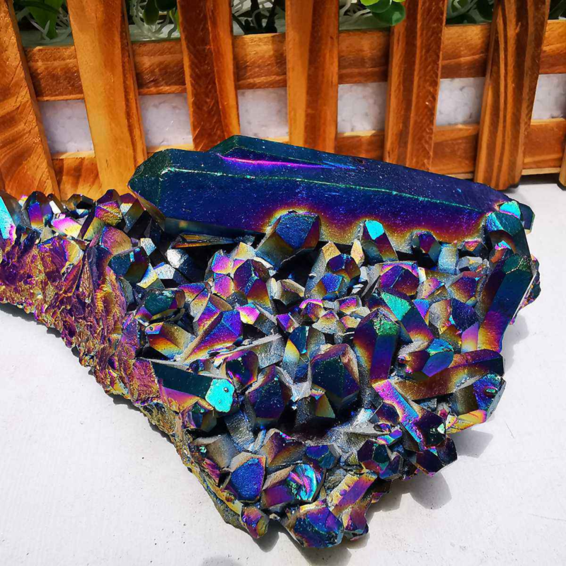 596gColor Flame Aura Electroplate Quartz Crystal Cluster Specimen Healing Stone