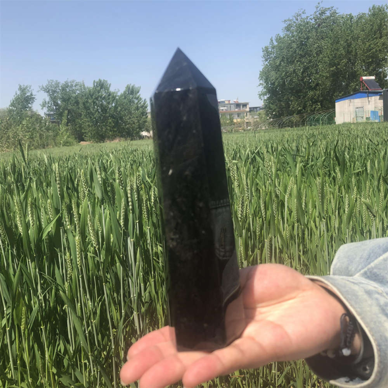690g Natural Obsidian Obelisk Quartz Crystal Point Wand Tower Healing