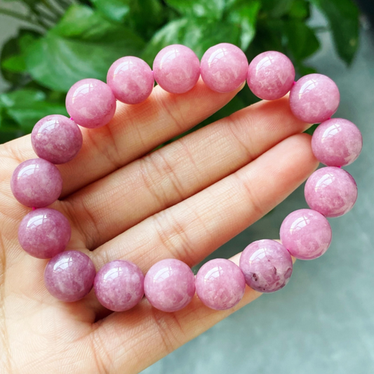 12mm Genuine Natural Pink Rose Crystal Round Beads Bracelet