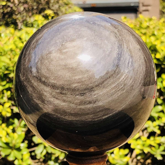 1740G HUGE Natural Silver Obsidian Sphere Crystal quartz Ball Healing 783