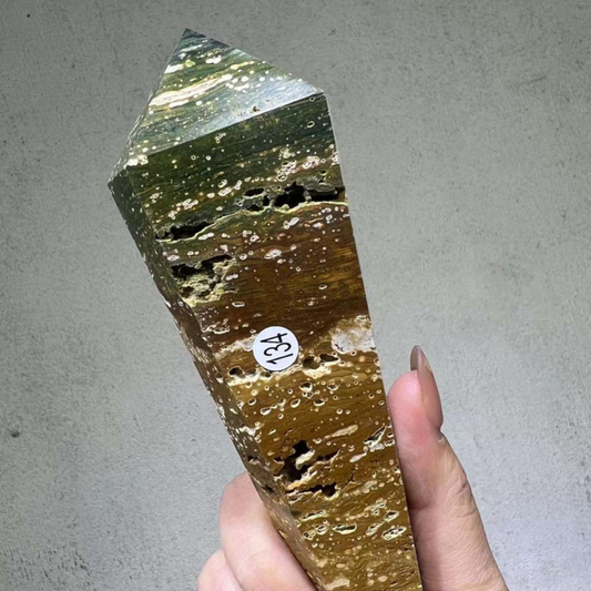 Natuar Ocean Jasper Crystal Obelisk Point Wand Stone Quartz Healing