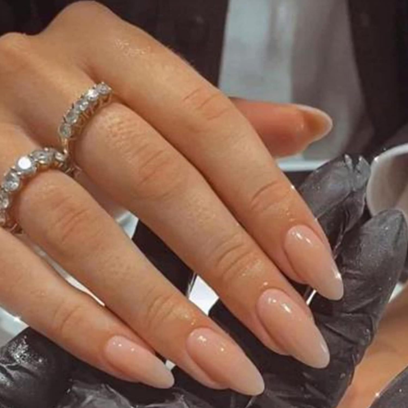 YOSOMK Nude Press on Nails Almond Shaped Fake Medium 1A-Nude&Natural