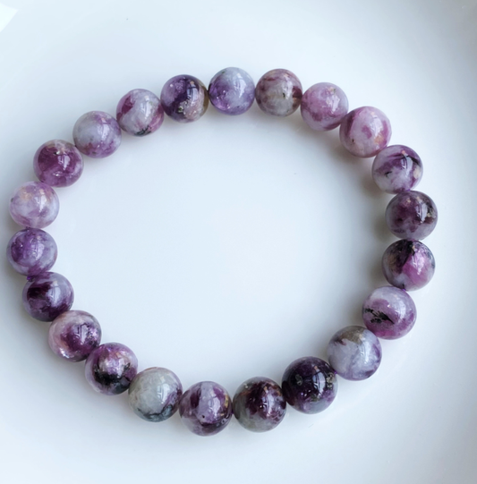 8.5mm Natural PurplelepidoliteQuartz Crystal Water Sticky Beads Bracelet