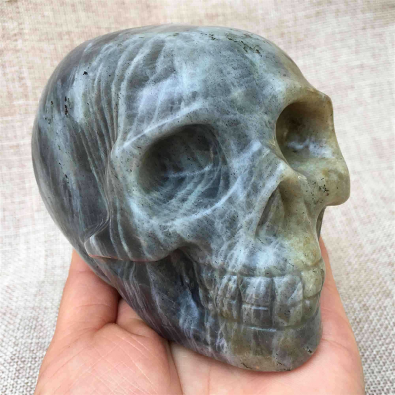 Natural Labradorite Skull,Quartz Crystal Skull,Hand Carved,Home