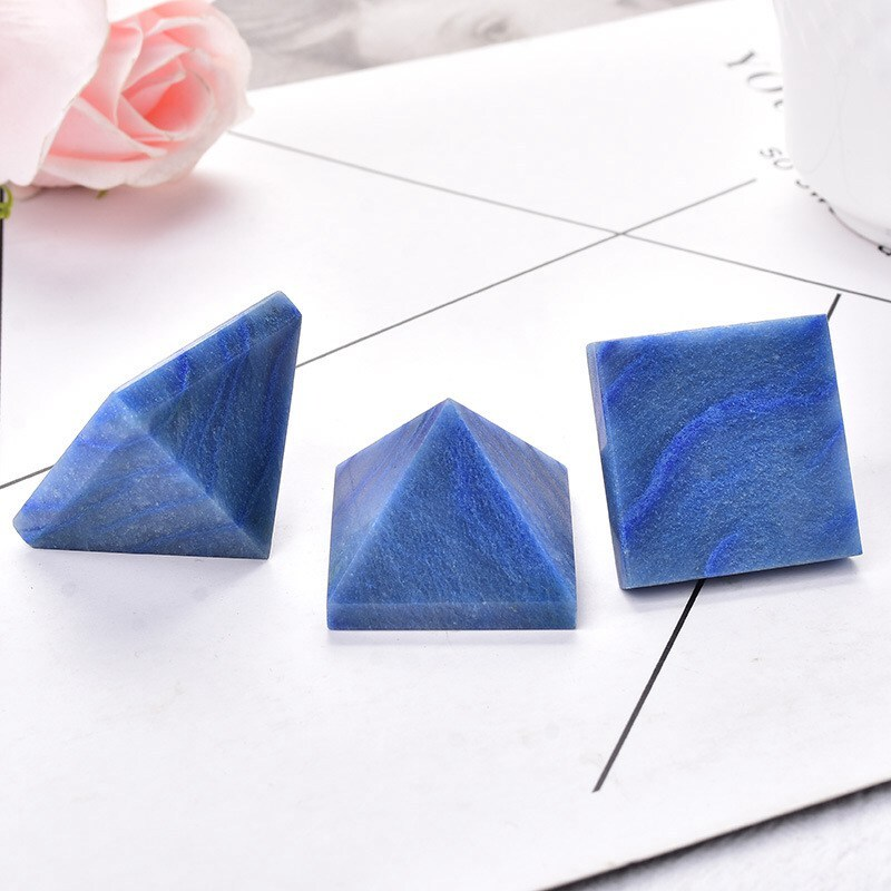Natural Blue Aventurine Jasper Quartz Crystal Chakra Tower Pyramid Healing Decor