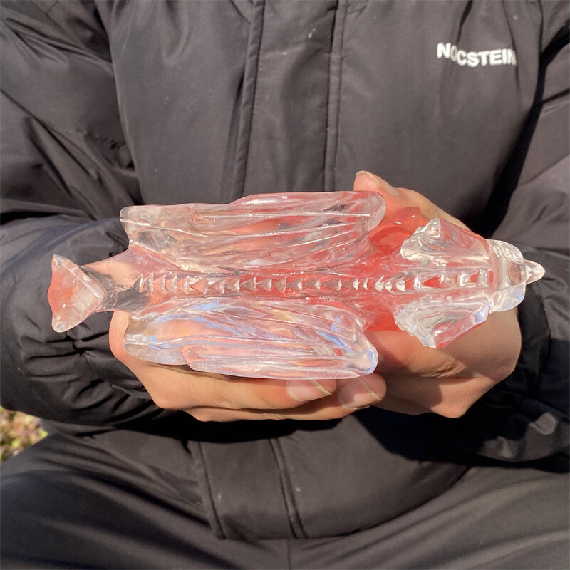 1.16LB Melting stone Carved Dragon Skull Quartz Crystal Figurine Gem Decor Gift