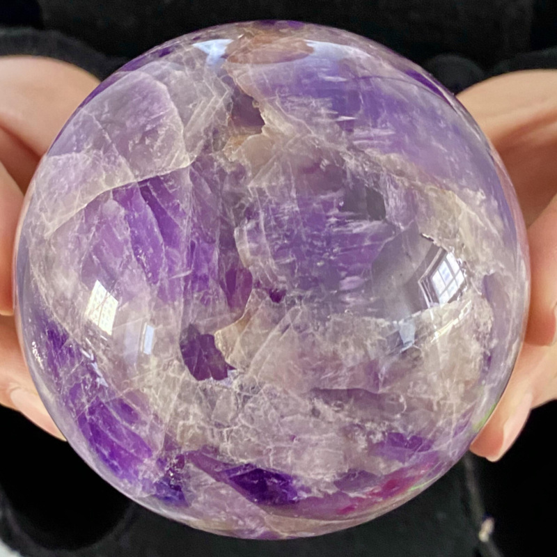 2.15LB Natural Dream Amethyst Sphere Polished Quartz Crystal Reiki Aura Healing
