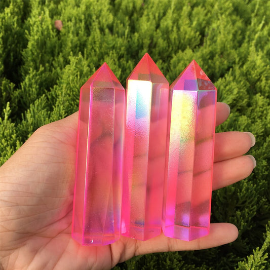 1 obelisco arcoíris de titanio rosa, Piont de varita de cristal de cuarzo, torre de cristal, especímenes minerales, decoración del hogar, curación de Reiki, regalos de cristal 70 g +