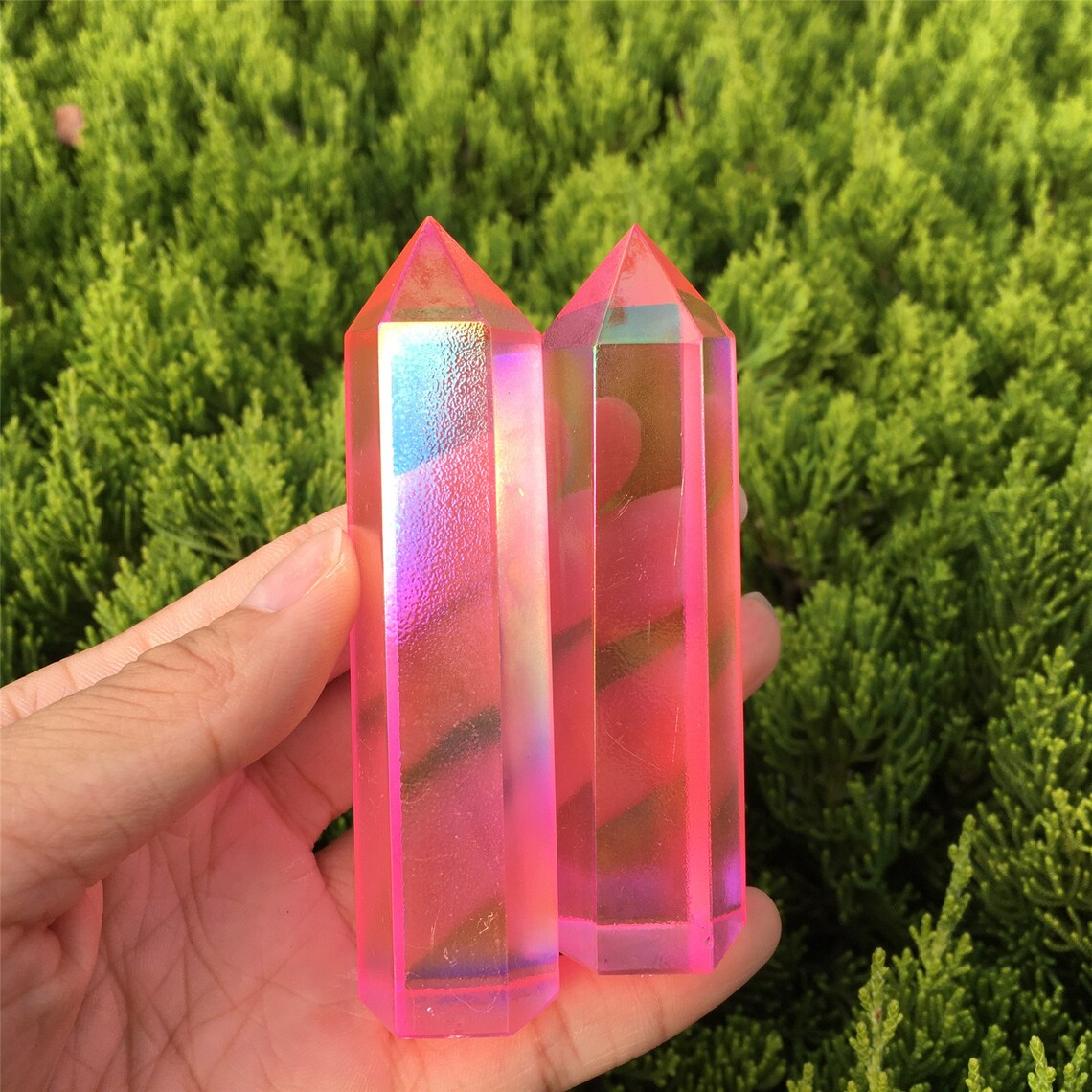 1 obelisco arcoíris de titanio rosa, Piont de varita de cristal de cuarzo, torre de cristal, especímenes minerales, decoración del hogar, curación de Reiki, regalos de cristal 70 g +