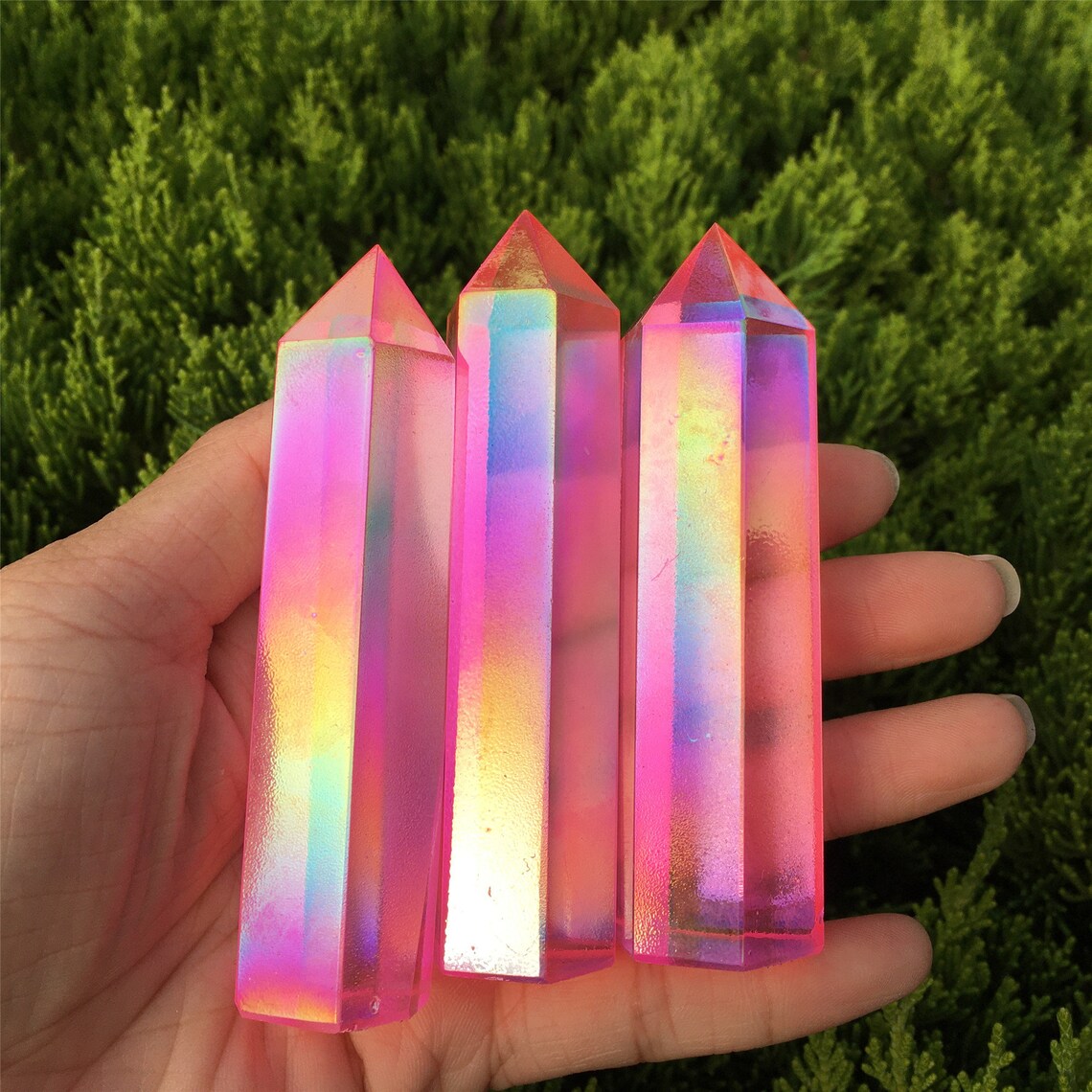 1 obelisco arcoíris de titanio rosa, Piont de varita de cristal de cuarzo, torre de cristal, especímenes minerales, decoración del hogar, curación de Reiki, regalos de cristal 70 g +