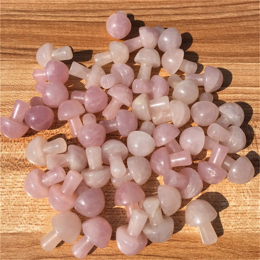 2pcs Natural Rose Quartz Mushroom Carved Quartz Crystal