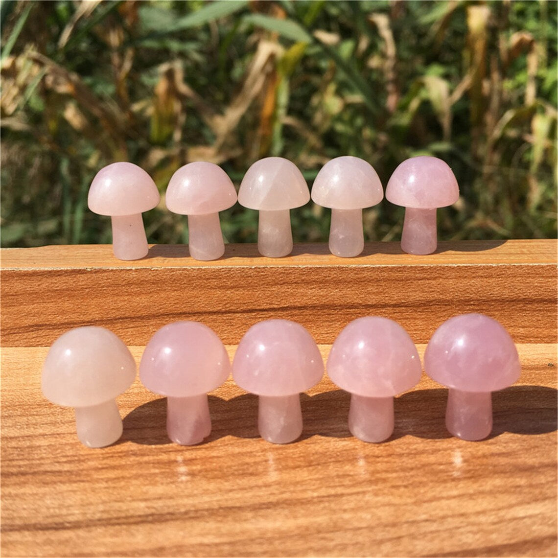 2pcs Natural Rose Quartz Mushroom Carved Quartz Crystal