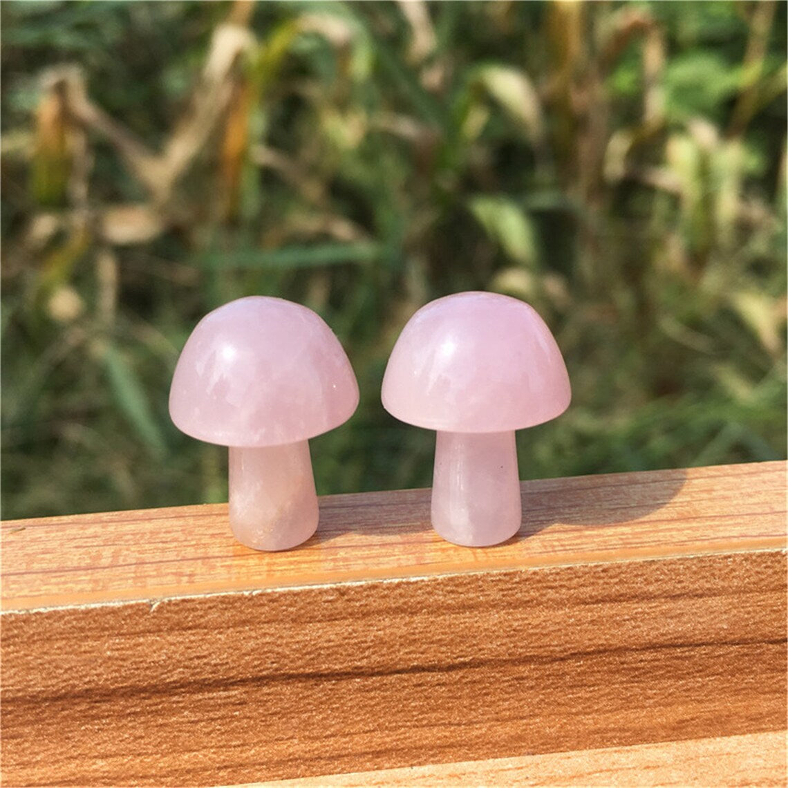 2pcs Natural Rose Quartz Mushroom Carved Quartz Crystal
