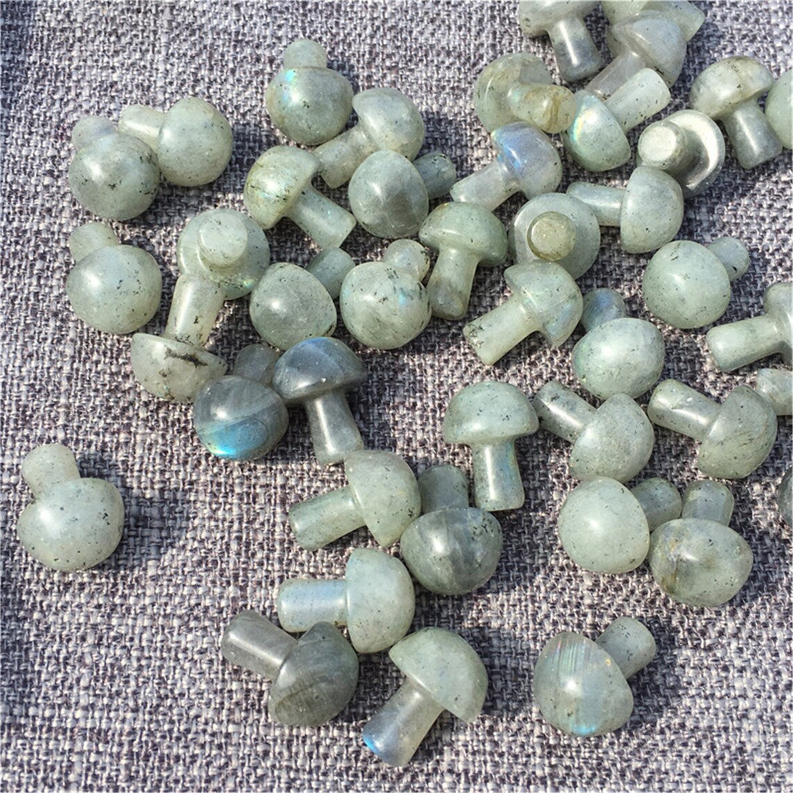 2pcs Natural Labradorite Mushroom Carved Quartz Crystal