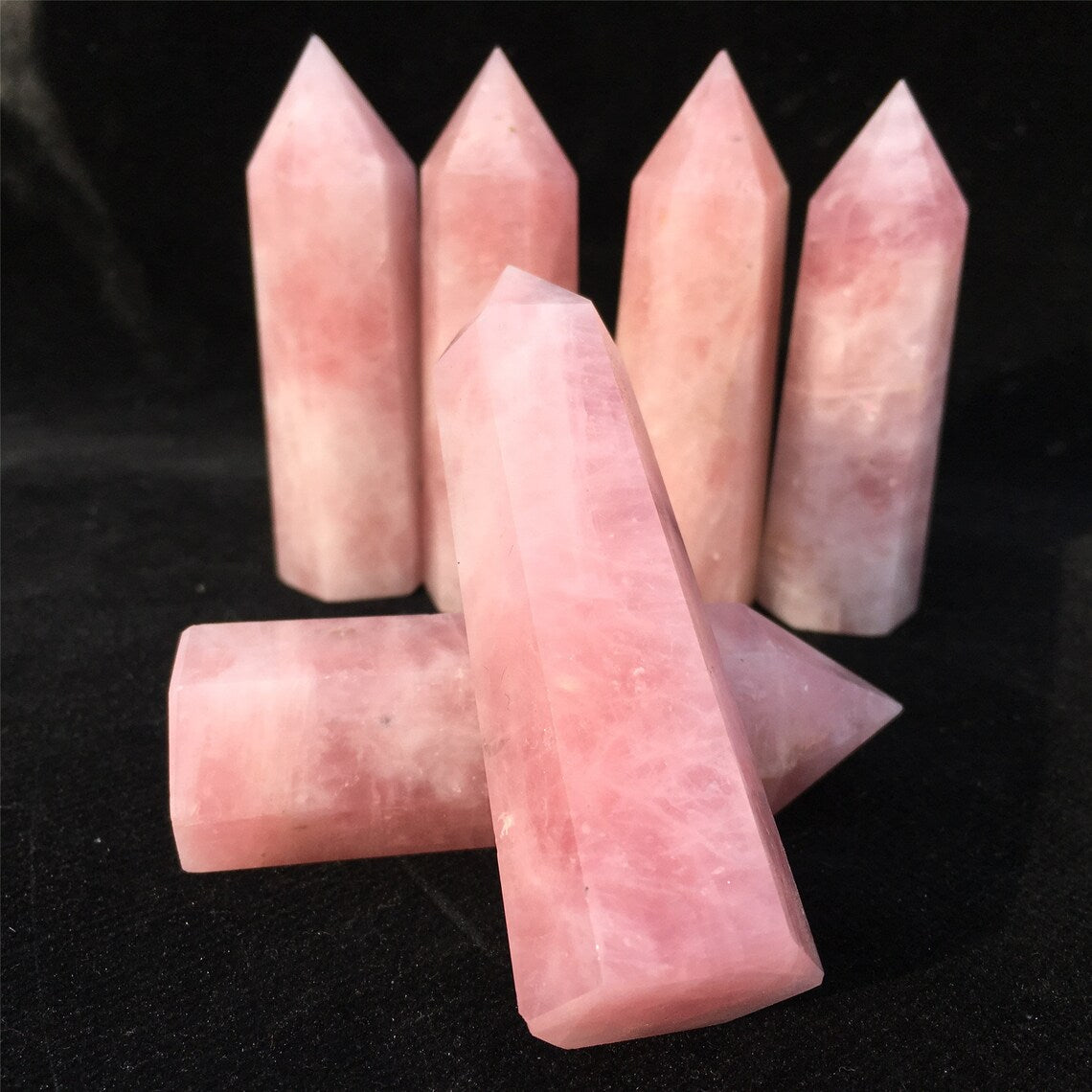 1pc 70g+ Obelisco de cristal de cuarzo rosa natural, punto de varita de cristal de cuarzo, espécimen mineral, equilibrio de energía, decoración del hogar, curación de Reiki