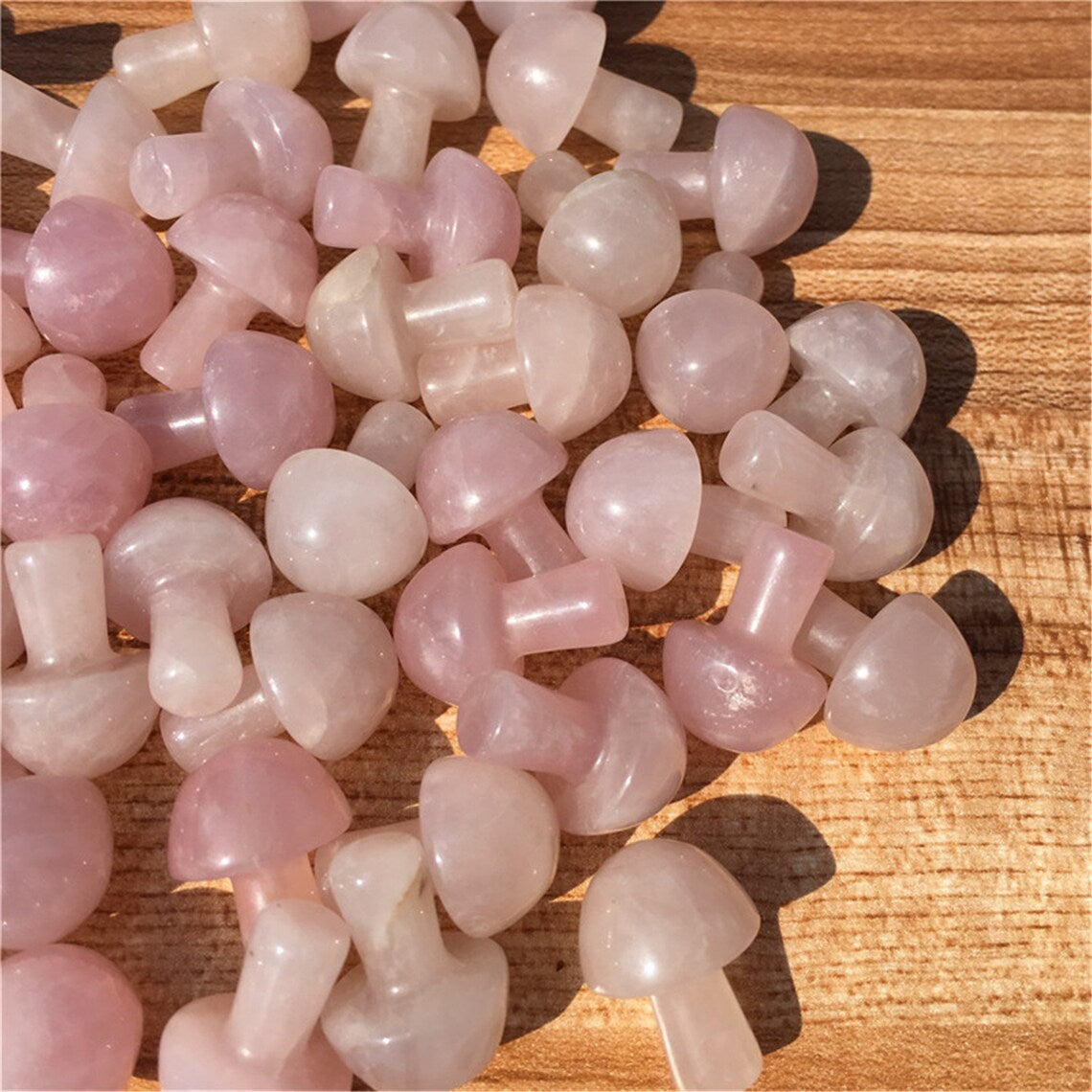 2pcs Natural Rose Quartz Mushroom Carved Quartz Crystal