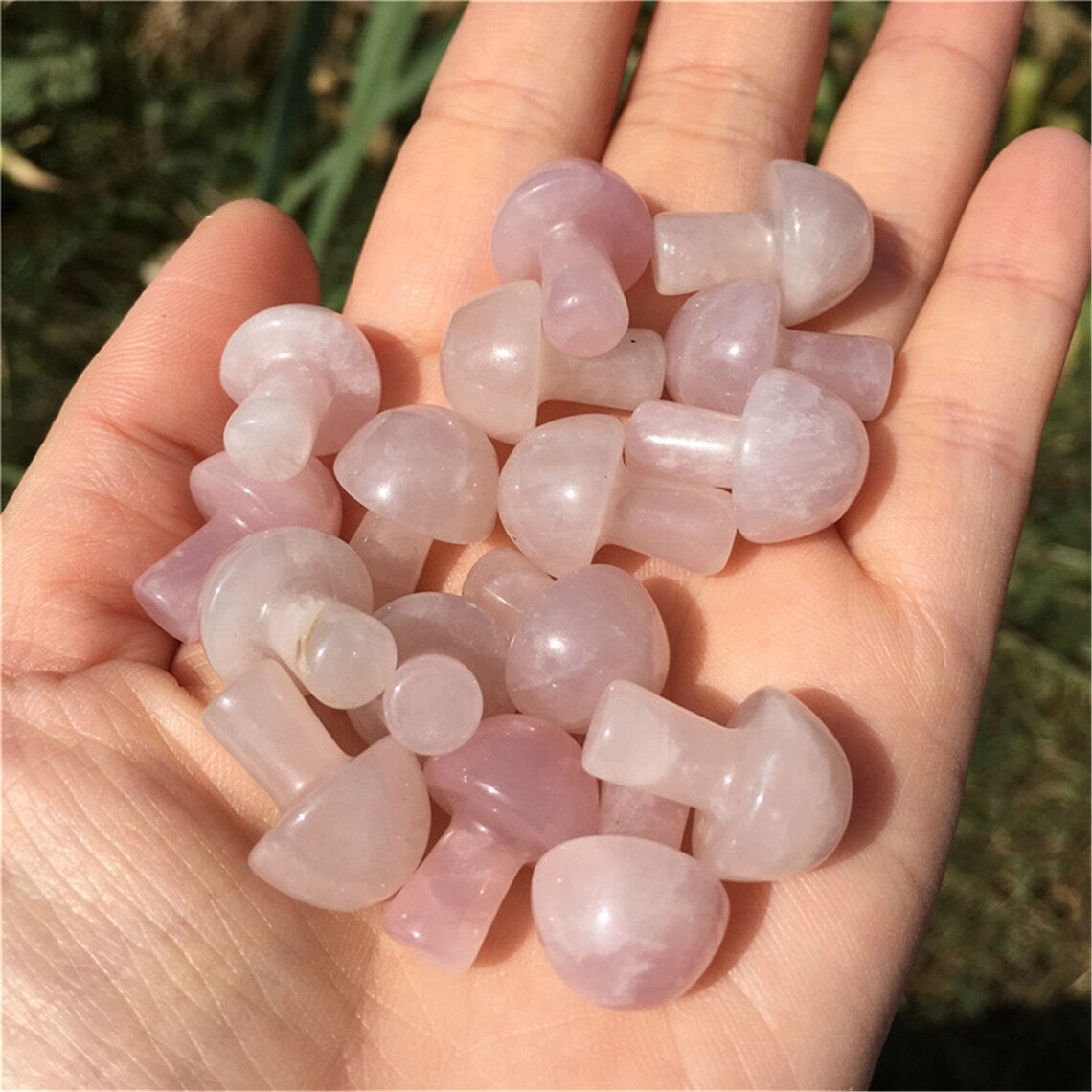 2pcs Natural Rose Quartz Mushroom Carved Quartz Crystal