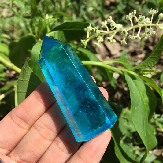 1PC Obelisco arcoíris de titanio azul, Piont de varita de cristal de cuarzo, Torre de cristal, especímenes minerales, Decoración del hogar, Sanación de Reiki, Regalos de cristal 50g+