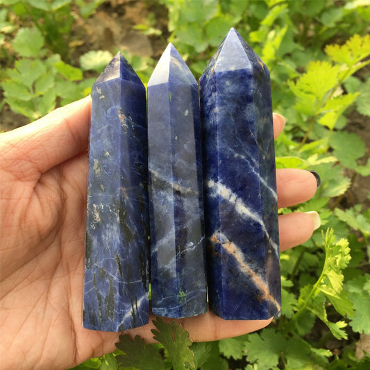 1 obelisco de sodalita natural, torre de cuarzo, varita de punta de cristal, roca, piedra, decoración del hogar, curación de cristal, espécimen mineral, regalos de cristal 70 g +