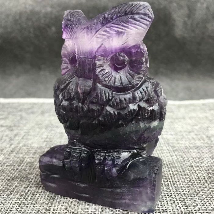 High quality natural rainbow Fluorite Handmade Owl