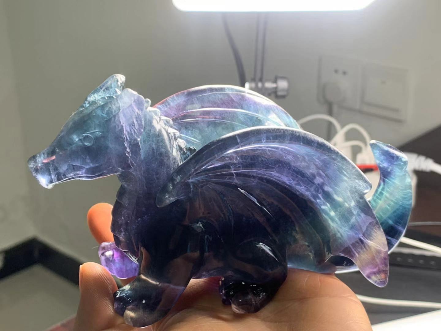 Vibrant XL Purple Fluorite Crystal Dragon - Crystal Dragon, Dragon Carving, Mythical Creature