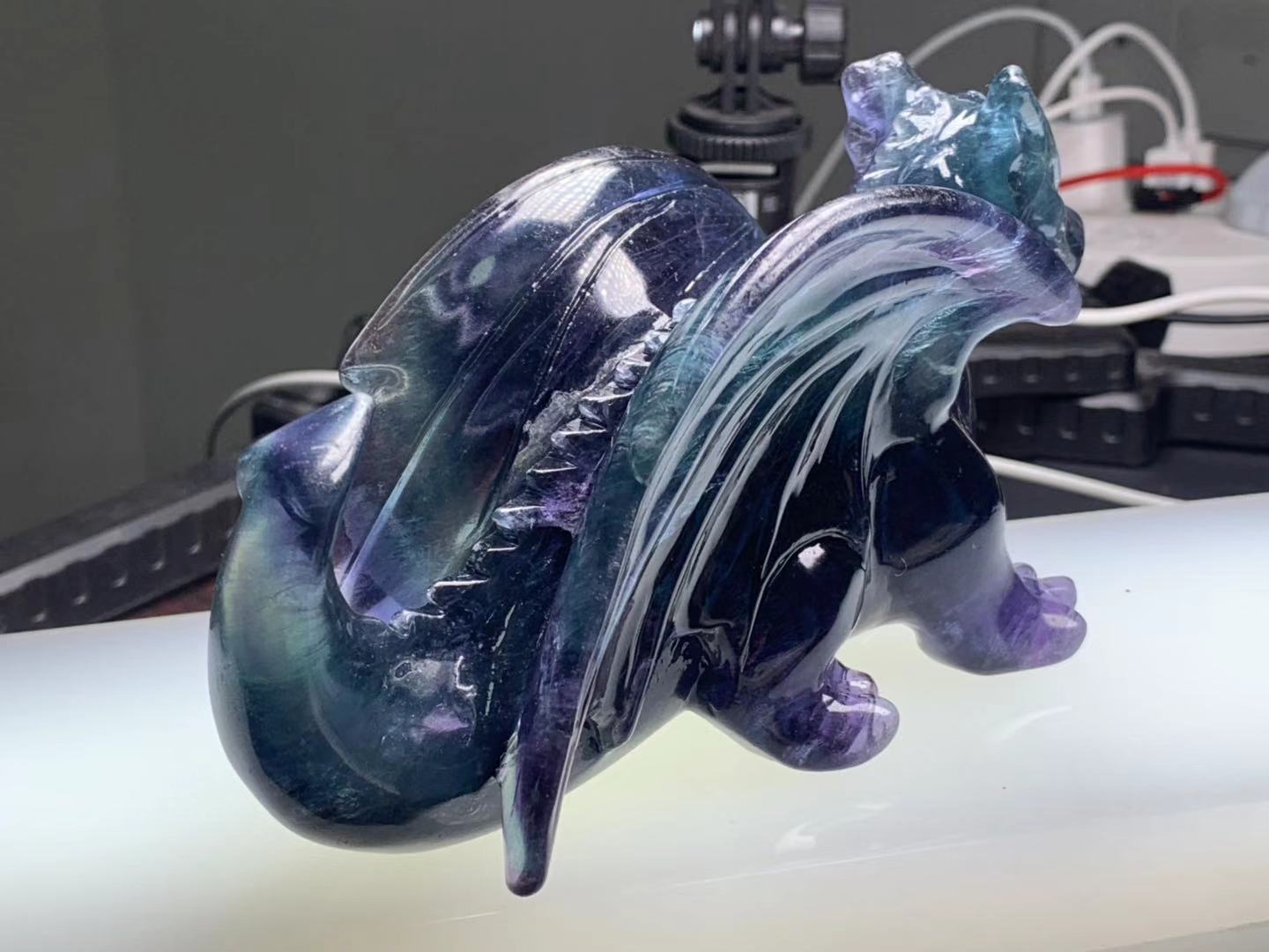 Vibrant XL Purple Fluorite Crystal Dragon - Crystal Dragon, Dragon Carving, Mythical Creature