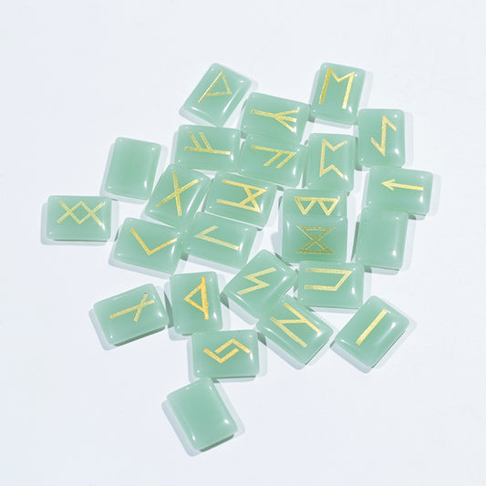 Wholesale natural green aventurine engraved runes stone,gemstone rune stone set