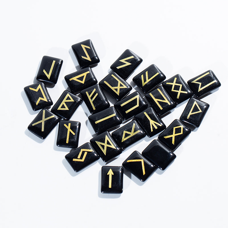 Wholesale Natural Crystal Tumble Stone Rune Set Healing Obsidian Rune Stones for Divination