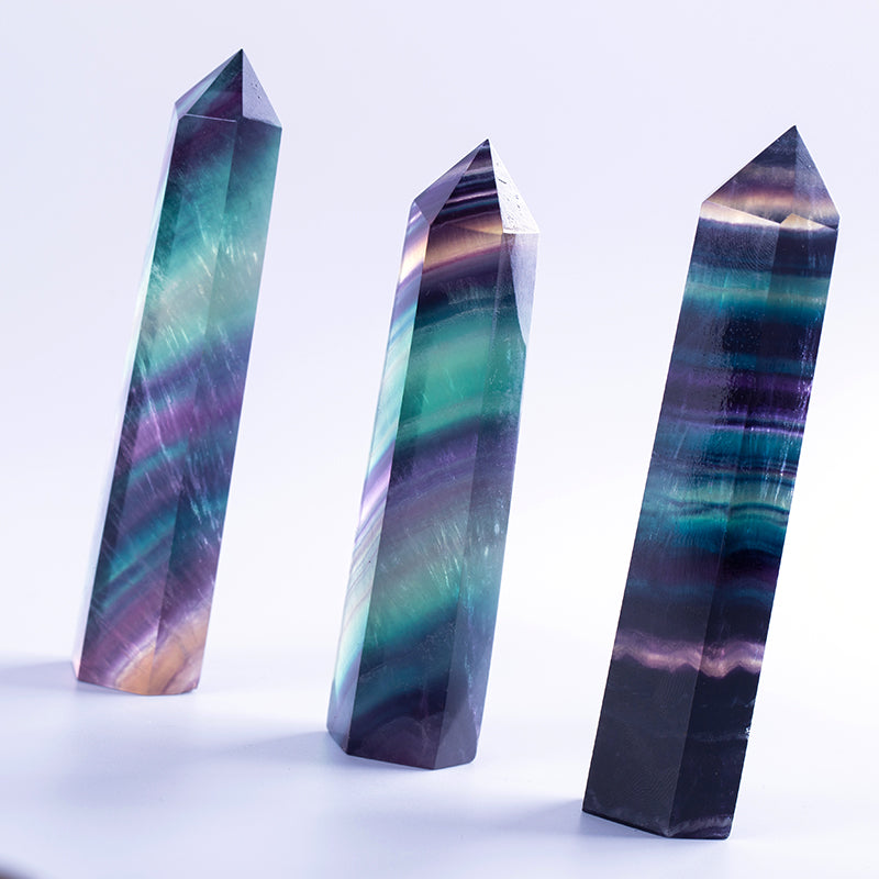 Rainbow natural color fluorite crystal rod