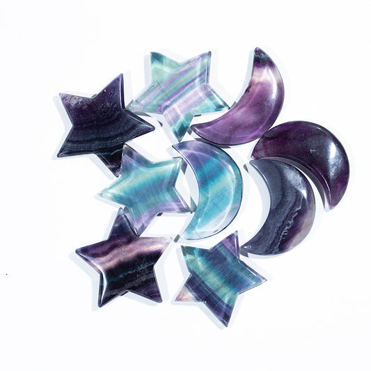 Rainbow fluorite star moon shape crystal star