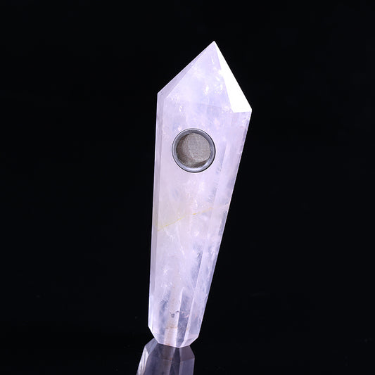 Rose quartz crystal tobacco rod smoking pipe