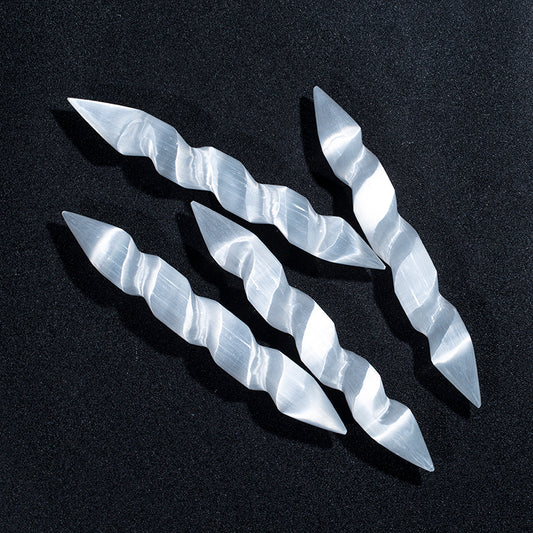Natural white selenite double point spiral wand white gypsum massage stick