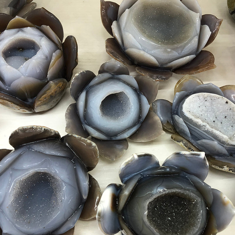 Wholesale Natural Carving Crystal Agate Geode Lotus Available for Decoration