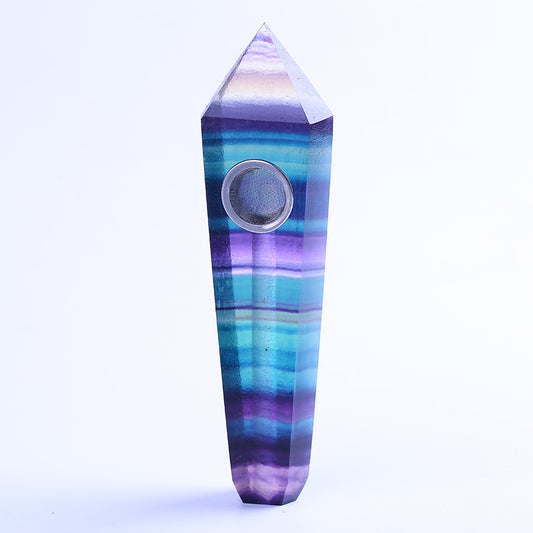 Rainbow fluorite crystal point smoking pipe