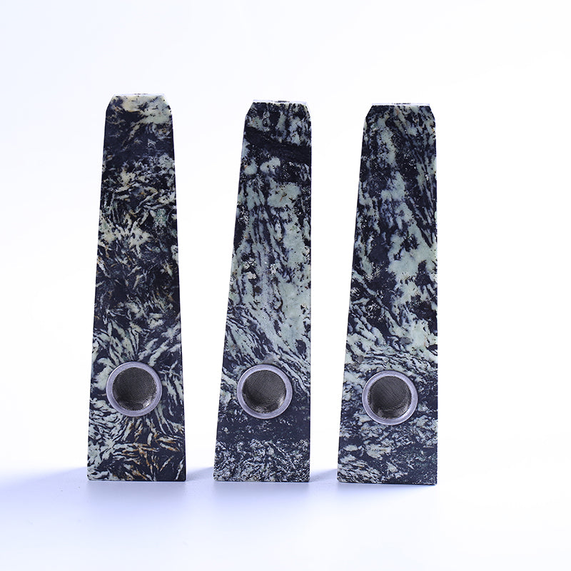 Hand made natural Bamboo leaves stone quartz healing crystal smoking pipe
