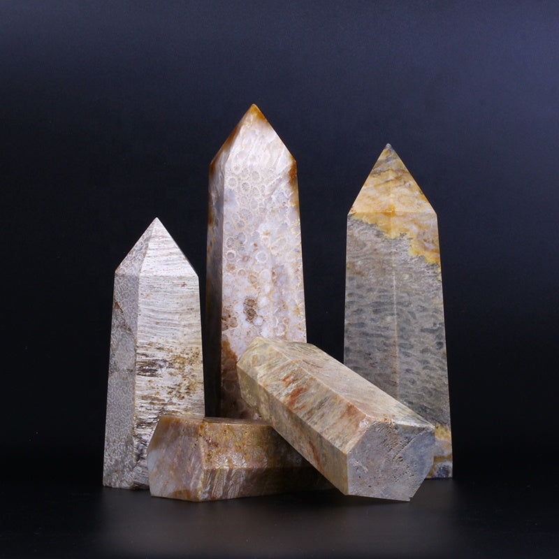 wholesale natural crystal wand coral jade fossil wand point quartz crystal tower for healing