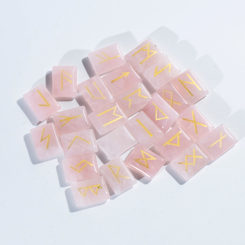Rose quartz rune set,natural rose quartz engrved runes stone,natural crystal rune stone set