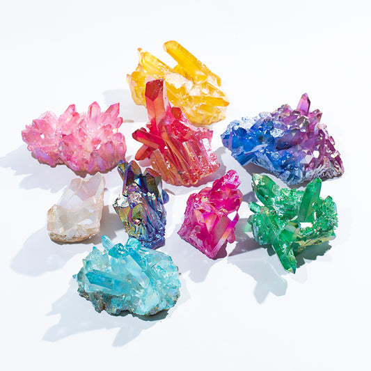 Wholesale natural colorful crystal cluster aura titanium geode crystal druse