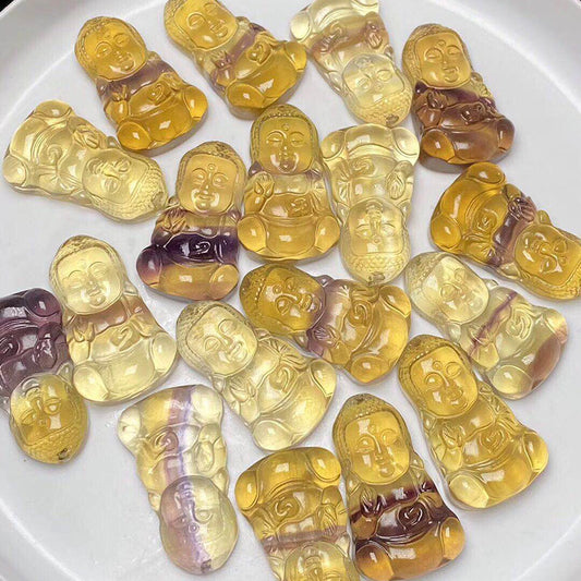 Wholesale Natural Crystal Rainbow Fluorite Crystal Carving Baby Buddha Pendant for Gift