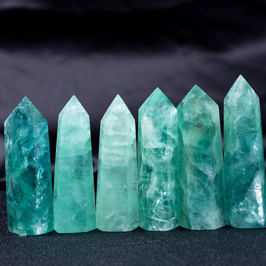 Varita de cristal natural de alta calidad, puntos de cristal de piedra de fluorita verde 