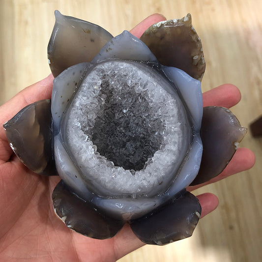 Wholesale Natural Carving Crystal Agate Geode Lotus Available for Decoration
