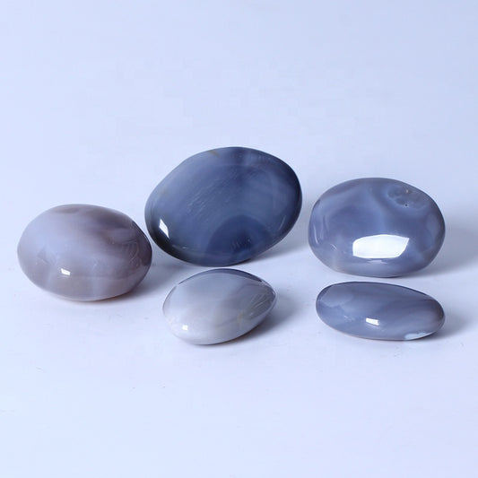 Natural Crystal Quartz Palm Healing Stone Polished Grey Lace Agate Palm Stone For Decoration