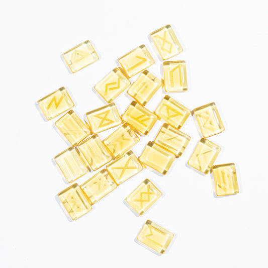 Reiking yellow glass runes stone set for fengshui decoration