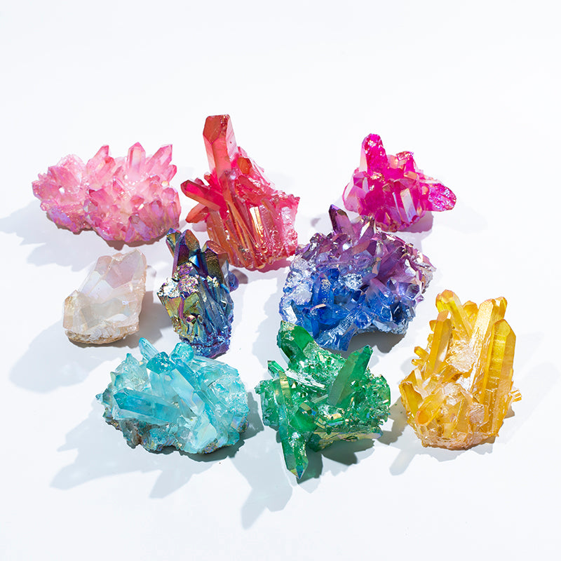 Wholesale natural colorful crystal cluster aura titanium geode crystal druse