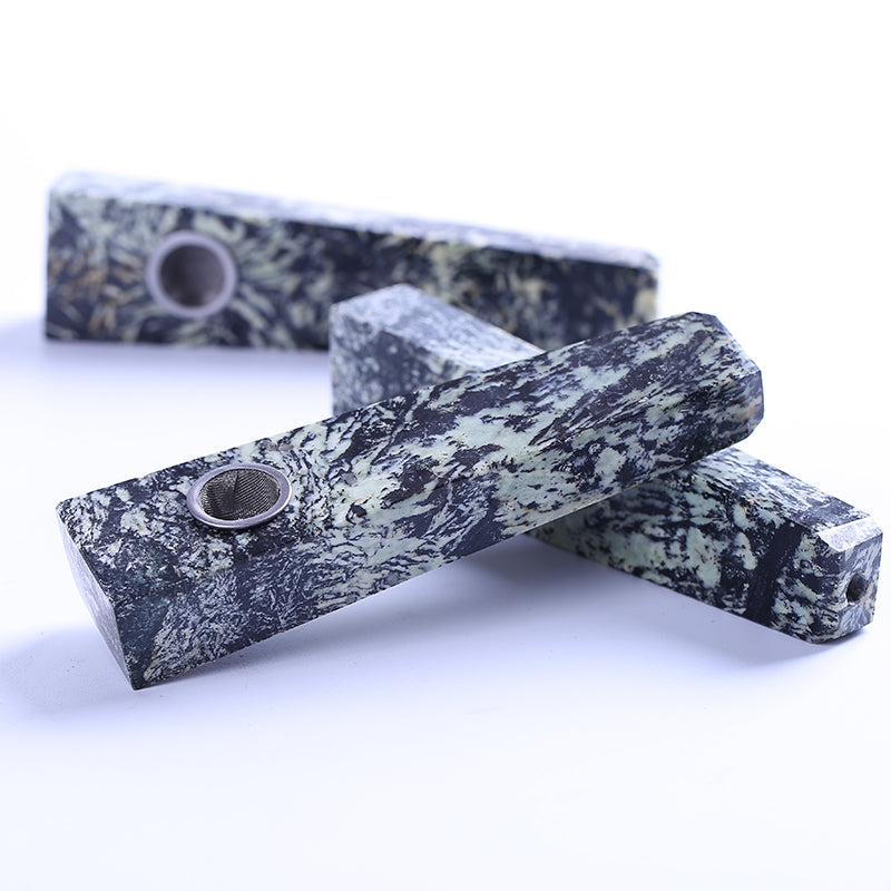 Hand made natural Bamboo leaves stone quartz healing crystal smoking pipe