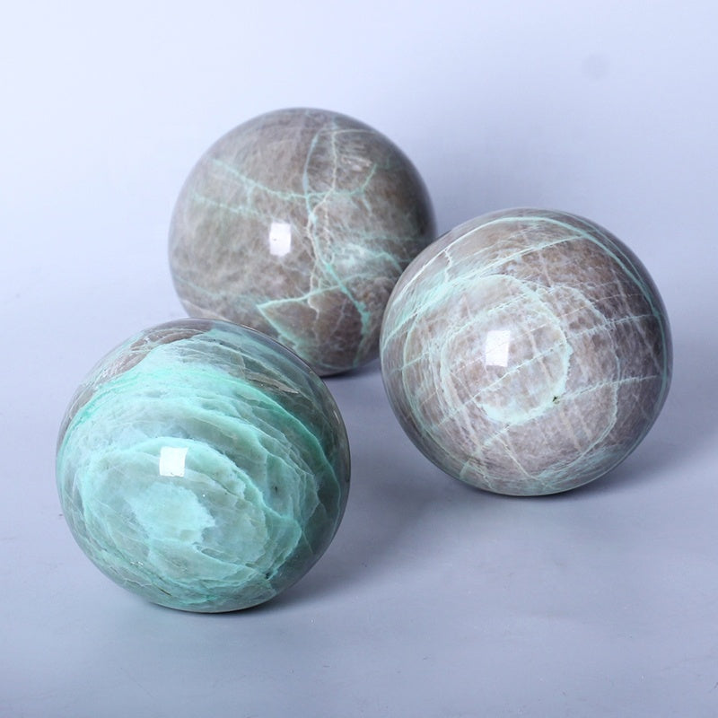 Natural Healing Crystal Green Moonlight Ball Polished Sphere For Decoration