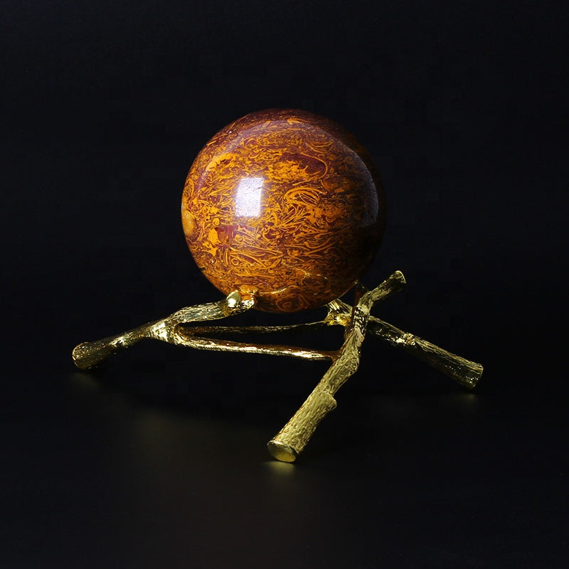 Natural Healing Golden Silk Jade Ball Crystal Sphere For Decoration